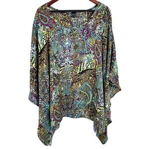 Slinky Brand Plus Size 1X Silky Kimono Style Blouse Shirt Top Wearable Art Artsy